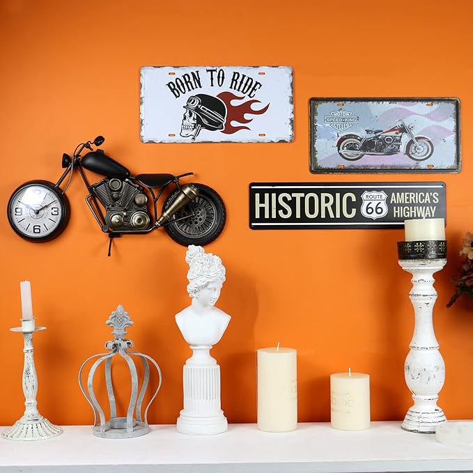 Vintage Desk Clock Tabletop Clock Motorcycle Gifts for Men Rustic Farmhouse Decor Gifts for Dad Him Boyfriend Battery Operated No Ticking Antique For Mantle Shelf Decorations Living Room Office Black