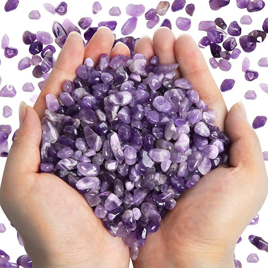 QICQDRAM Polished Gem Stones Rocks Crystals 0.9 Lb/405g Natural Tumbled Stones Amethyst Crystal Chips Bulk for Healing Crystals & Fish Tank Rocks Gravel, Vase Filler, Plants Decor