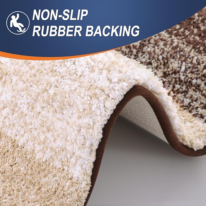 OLANLY Bathroom Rugs Sets 4 Piece, Soft Microfiber Absorbent Bath Mat, U-Shaped Contour Toilet Mat and Toilet Lid Cover, Quick Dry, Machine Washable, Toilet Cover and Rug Set for Bathroom, Brown