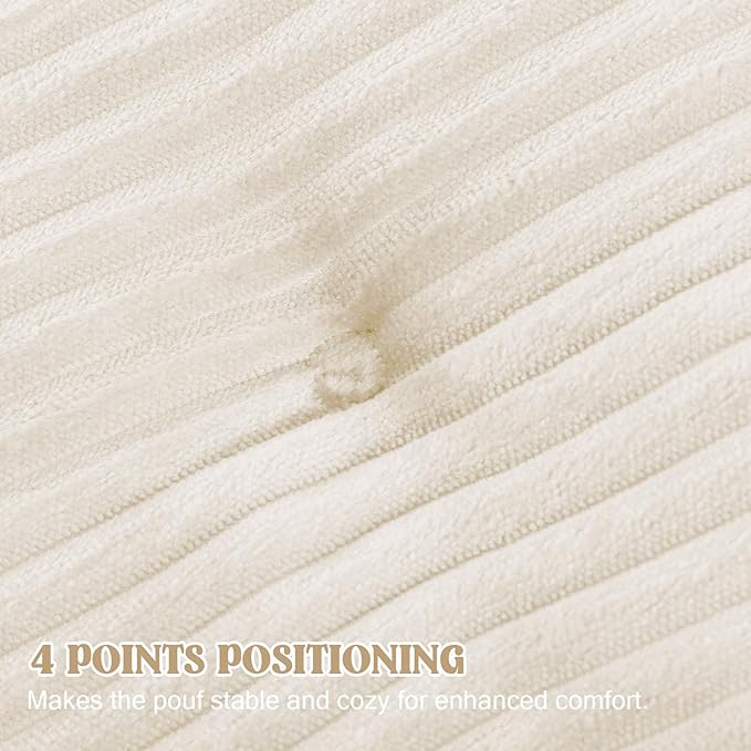 MeMoreCool Stuffed Round Pouf Ottoman Foot Rest, Floor Pouf Foot Stool with Soft Foam Chunk Filling, Round Small Ottoman Footstool Circle Footrest for Couch Living Room, Corduroy Beige