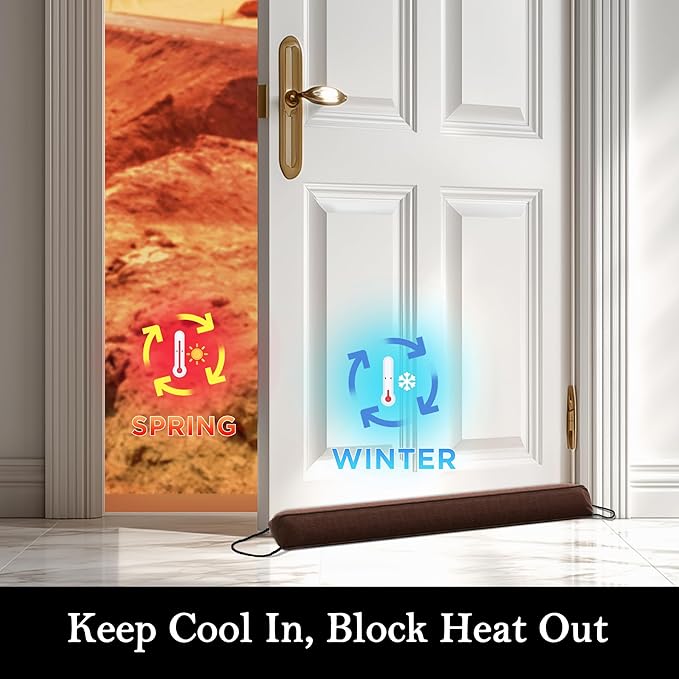 Sunolga 32" Door Draft Stopper Blocks Hot Cold Air with Removable Washable Cover for Gaps Up to 3", All-Season Noise and Wind Seal for The Bottom of Door and Window, Brown