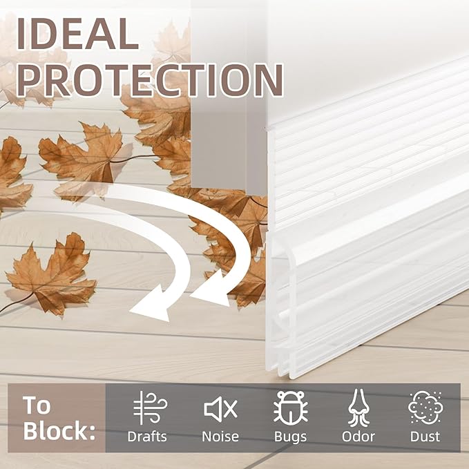 Under Door Draft Stopper,Door Sweep for Bottom of Doors,Adjustable Weather Stripping Door Seal,Soundproofing Gap Filler Bottom Exterior Interior Insulation Block Energy Saving (78",Transparent)