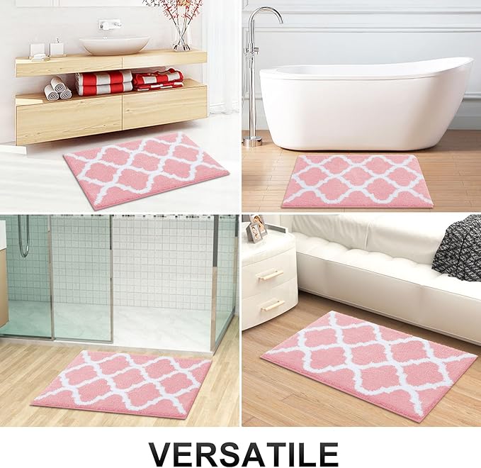OLANLY Bathroom Rugs 30x20, Soft and Absorbent Microfiber Bath Rugs, Non-Slip Shaggy Shower Carpet, Machine Wash Dry, Bath Mats for Bathroom Floor, Tub and Shower, Pink