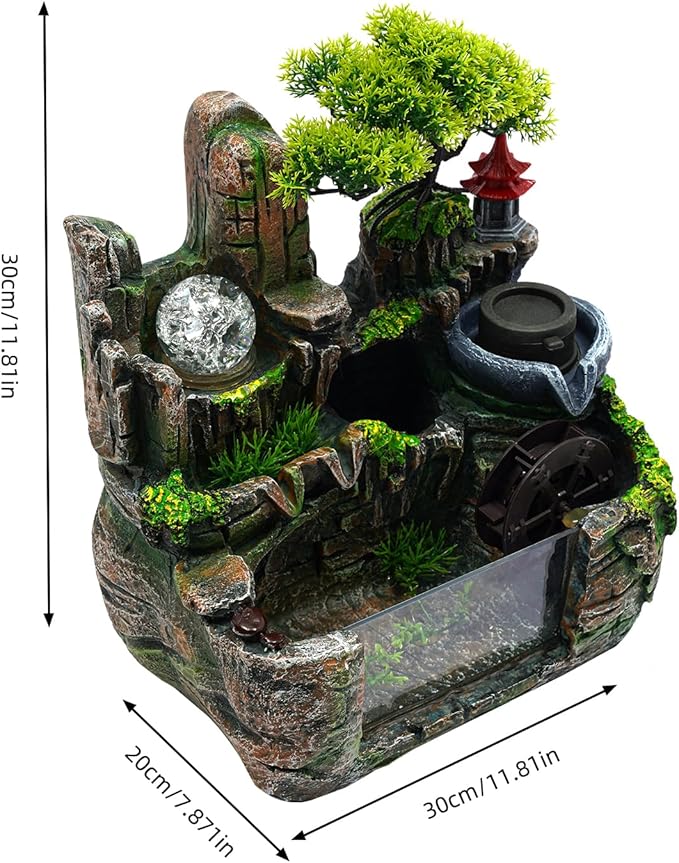 Tabletop Water fountainRockery Tabletop Fountain Indoor Waterfall with an Atomizer Elaxation Water Feature Meditation with LED Light for Desktop Home Office Decor
