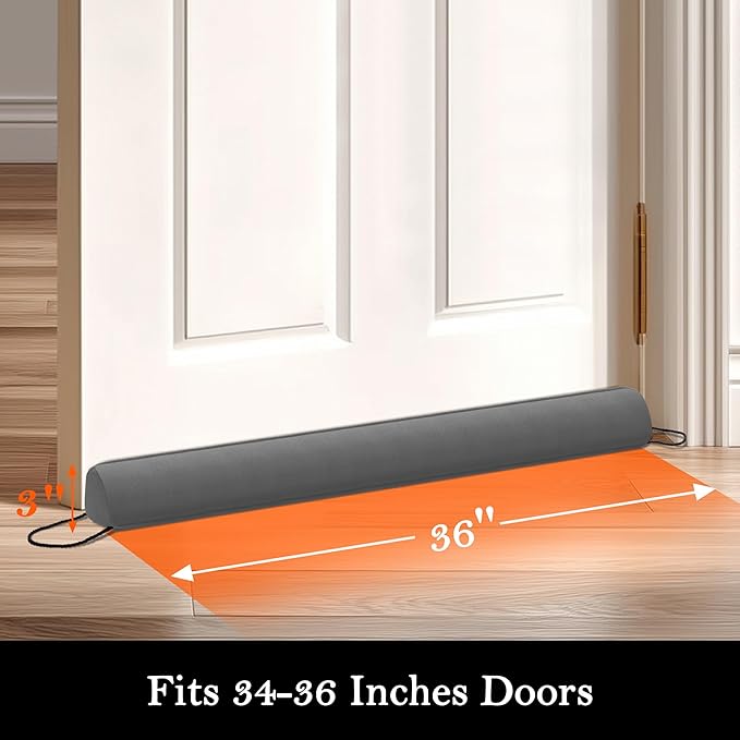 Sunolga 36" Door Draft Stopper Blocks Hot Cold Air with Removable Washable Cover for Gaps Up to 3", All-Season Noise and Wind Seal for The Bottom of Door and Window, Grey