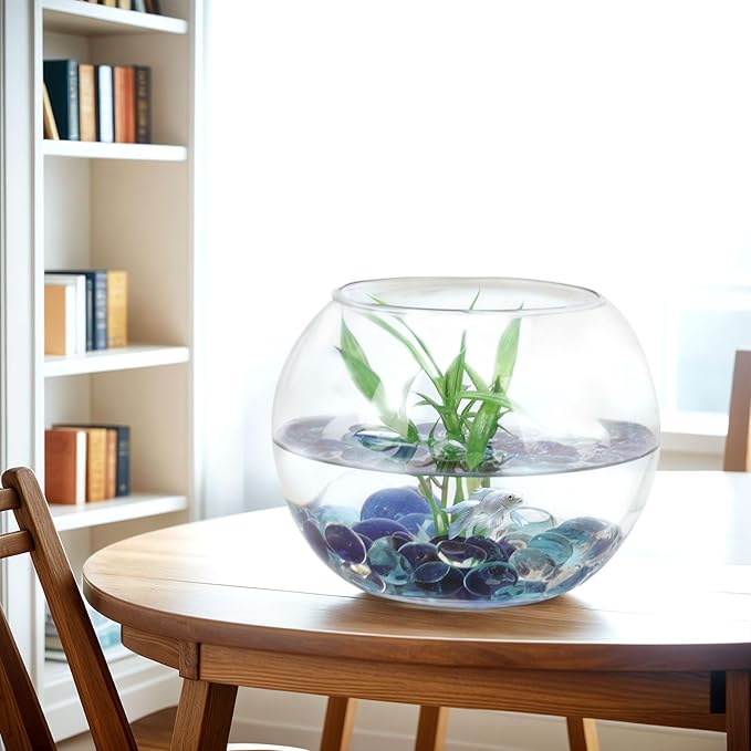 FUTUREPLUSX 5 Lb Flat Glass Marbles, 500PCS Blue Mixed Color Flat Gems Decorative Glass Stones Vase Filler Beads Table Scatter Decor