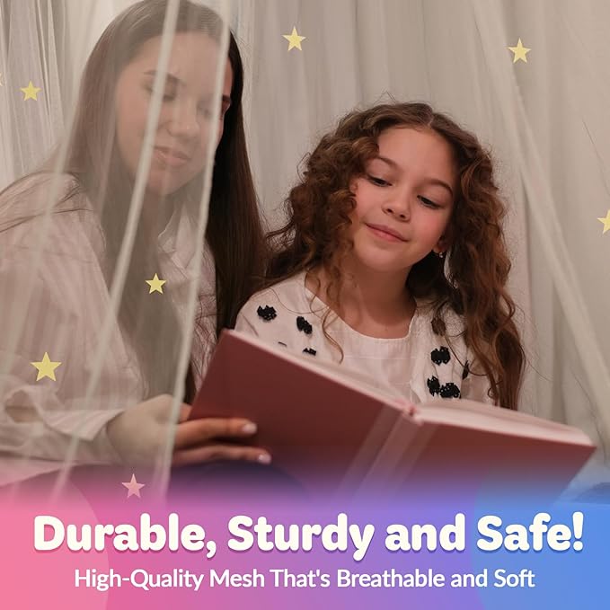 Bollepo Yellow Bed Canopy for Girls with Glowing Stars - Princess Yellow Baby Canopy for Bed, Netting Room Decor, Ceiling Tent, Canopy | Single, Twin, Full, Queen Size Kids Bed