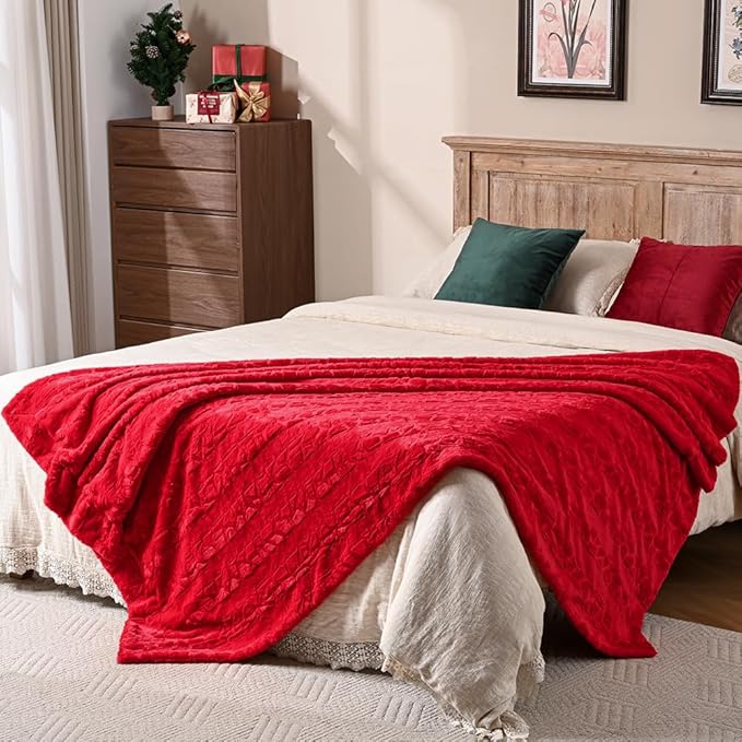 Krifey Oversized Faux Fur Blanket, Super Soft Cozy Blanket, Luxury Fluffy Throw Blanket Fuzzy Bed Throw, Plush Christmas Birthday Gifts for Women, Room Home Dorm Decor, Red, 60" x 80"