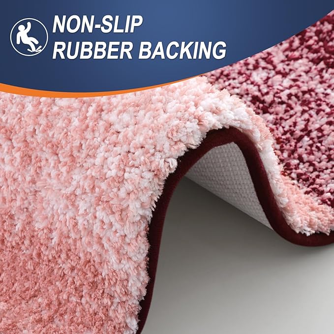 OLANLY Bathroom Rugs Sets 3 Piece, Soft Absorbent Microfiber Bath Mats and U-Shaped Contour Toilet Rug, Plush Shaggy Bath Mat Set for Bathroom (30"x20"+24"x16"+24"x20", Red)