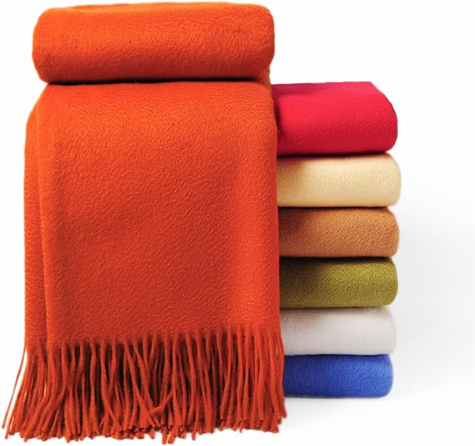 CUDDLE DREAMS Premium Cashmere Throw Blanket with Fringe, Luxuriously Soft (Persimmon)