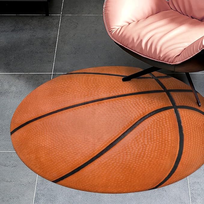 Basketball Rug - Sports Themed Round Rug Basketball Carpet 4x4ft Circle Area Rugs for Boys Bedroom Bedside Living Room Decor