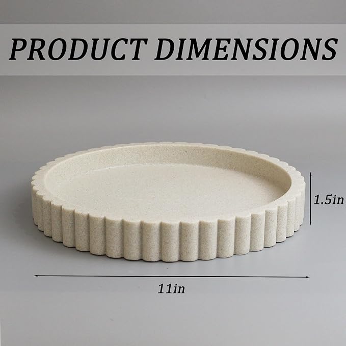 Decorative Coffee Table Tray, 11" Round Resin Coffee Table Centerpiece Tray for Home Decor, Modern Organizer for Living Room, Console or Dresser, Beige