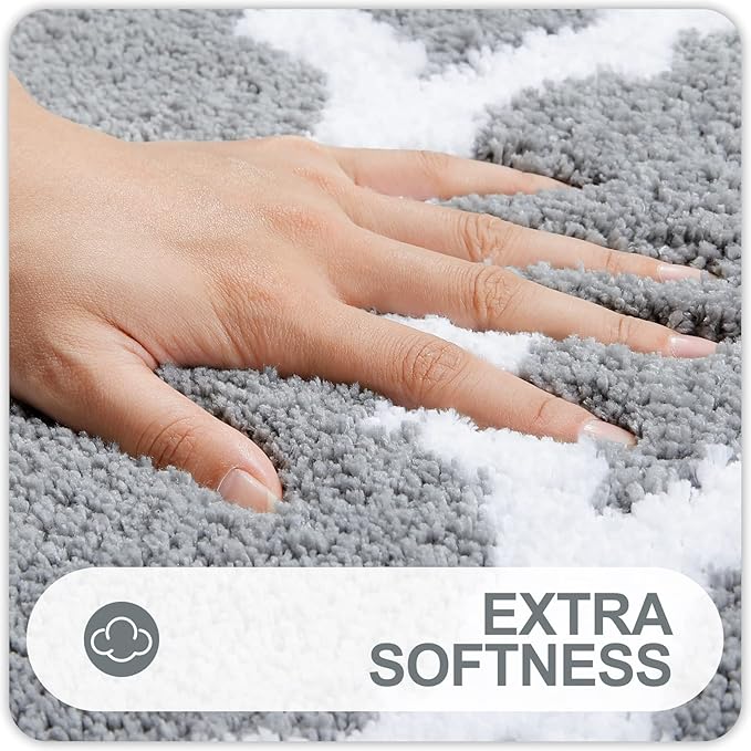 OLANLY Bathroom Rugs 30x20, Soft and Absorbent Microfiber Bath Rugs, Non-Slip Shaggy Shower Carpet, Machine Wash Dry, Bath Mats for Bathroom Floor, Tub and Shower, Grey