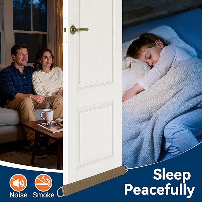 Door Draft Stopper for Bottom of Door, 36’’ Heavy Duty Under Door Draft Blocker Gap Filler, Door Seal for Noise Light Cold Air, with Adhesive Strips, Brown