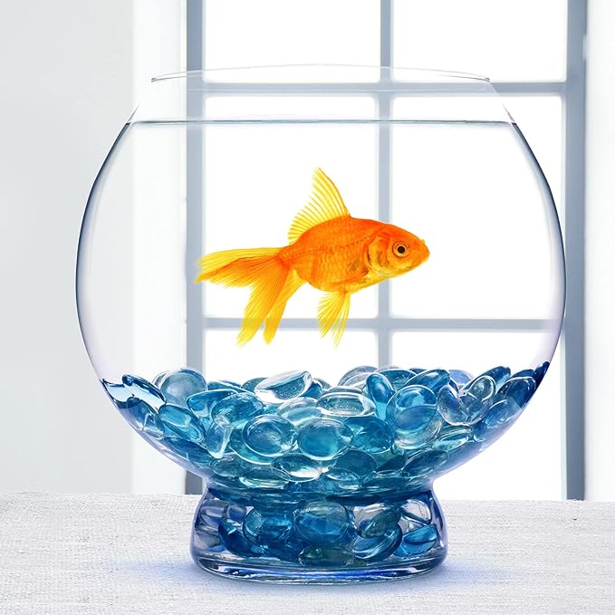 FUTUREPLUSX 1LB Light Blue Flat Glass Marbles, Glass Pebbles Vase Fillers for Centerpieces, Fish Tank for Aquarium Gravel Decor Table Scatter Art Craft