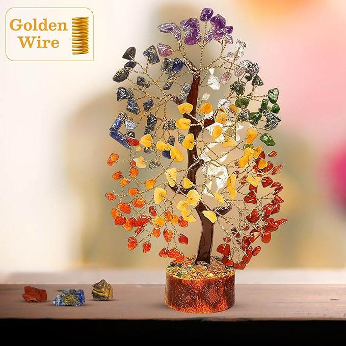 Seven Chakra Crystal Tree — Healing Crystal 7 Chakra Tree for Chakra Balancing, Feng Shui Decor, Meditation, Reiki, Good Luck Home & Office Decoration — Gemstone Spiritual Gift for Women & Men