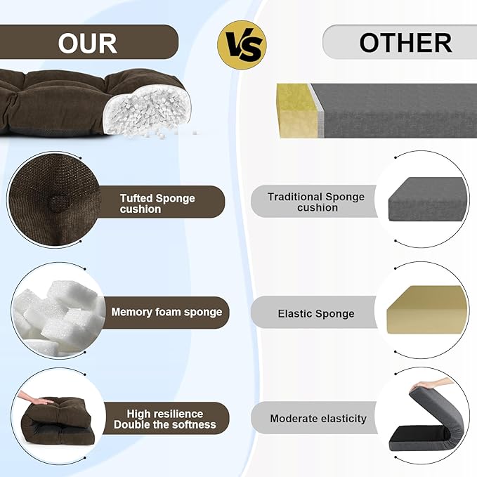 Bench Cushion 48 Inch - Chenille, High-Density Memory Foam, Non-Slip Bottom, Soft Durable Indoor Tufted Long Seat Cushion for Window Garden Furniture (Deep Brown, 48x16x4 Inch)