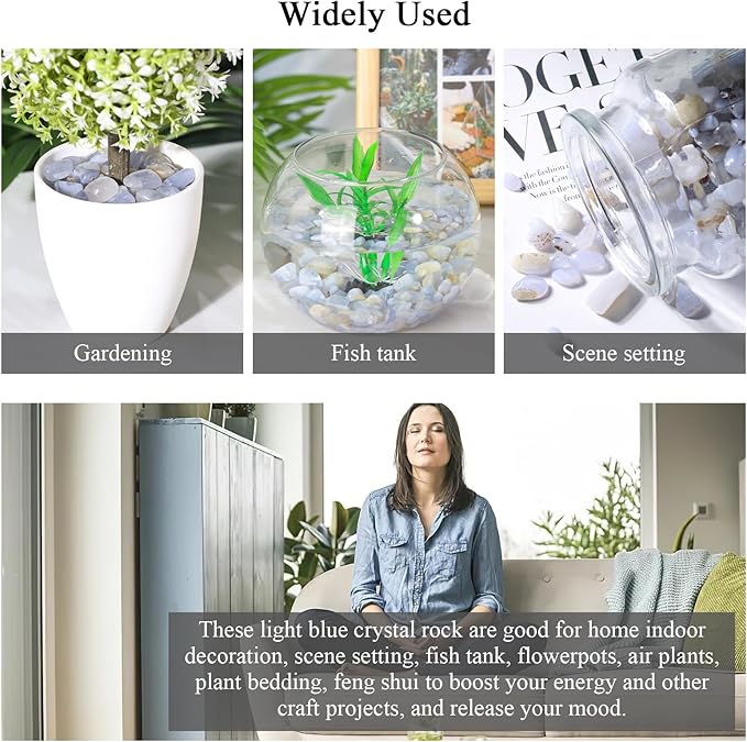 JOHOUSE Succulent Rocks,1lb Light Blue Polished Pebbles for Indoor Plants, Decorative River Rocks for Plants Indoor, Vase Fillers, Cactus Planters, Bird Bath, Fountain, Outdoor Garden Landscaping