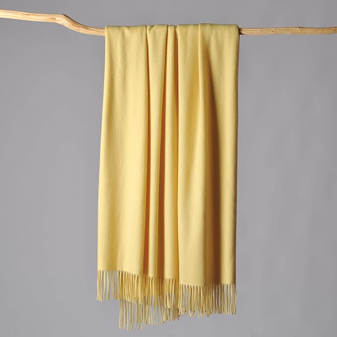CUDDLE DREAMS Premium Cashmere Throw Blanket with Fringe, Luxuriously Soft (Yellow)