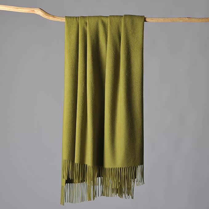 CUDDLE DREAMS Premium Cashmere Throw Blanket with Fringe, Luxuriously Soft (Bamboo Green)