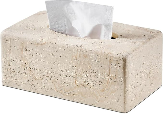 Natural Travertine Textures Tissue Box Cover Rectangular (Only Suitable for Standard Sized Tissue Box) for Decor,Resin Tissue Box for Bathroom Countertop,Bedside,Office（Made of Resin, Height of 4 in