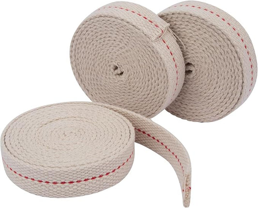 SWATOM 19.7 Feet/3 Rolls Oil Lamp Wicks 3/4 inch Oil Wick for Lamps Cotton Lantern Kerosene Wick Replacement with Genuine Red Stitch