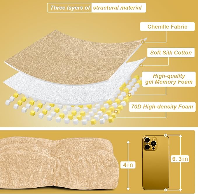 Bench Cushion 36 Inch - Luxury Chenille, High-Density Memory Foam, Non-Slip Bottom, Soft Durable Indoor Tufted Long Seat Cushion for Window Garden Furniture (Ivory, 36x14x4 Inch)