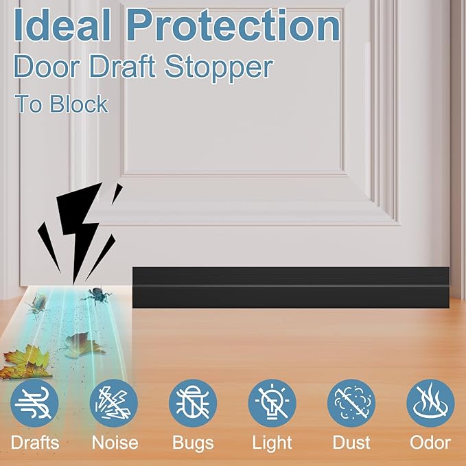 Door Draft Stopper, Adjustable Door Sweep for Bottom of Door, Under Door Gap Filler for Exterior & Interior Doors, Door Weather Stripping Blocks Noise and Cold Air (39Inch, Black)