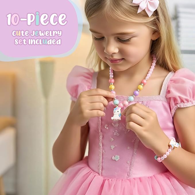 Lolalet Unicorn Music Jewelry Box for Girls, Kids Musical Jewelry Boxes with Spinning Unicorn Doll, Cute Children's Jewelry Storage Organizer Gift for Little Girls Age 3-8 -Pink (Box with Jewelry)