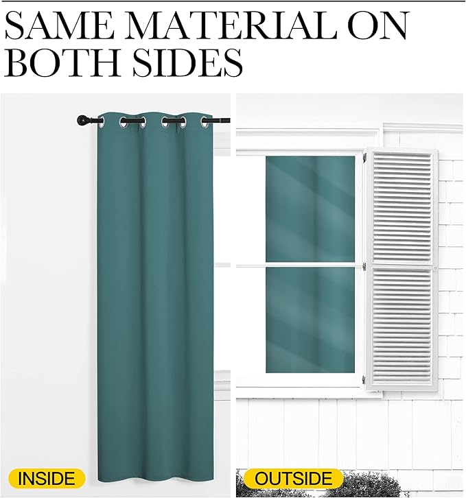NICETOWN Bedroom Curtain Panels Blackout Draperies, Thermal Insulated Solid Grommet Blackout Curtains/Drapes (Sea Teal, One Pair, 34 by 72-inch)