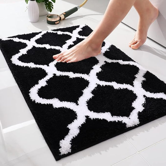 OLANLY Bathroom Rugs 30x20, Soft and Absorbent Microfiber Bath Rugs, Non-Slip Shaggy Shower Carpet, Machine Wash Dry, Bath Mats for Bathroom Floor, Tub and Shower, Black