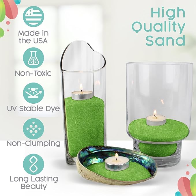 Lime Green Unity Sand -1.5 LB (22 oz), Lime Colored Sand for Weddings, Vase Filler, Home Décor, Craft Sand, Aquarium Sand, and More