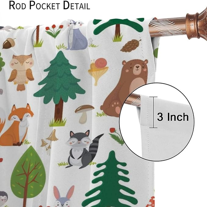 Kids Forest Animals Curtains Woodland Children's Cute Cartoon Funny Nursery Jungle Safari Leaves Nature 2 Panels Window Treatment Set for Living Room Decor 42X63 Inches