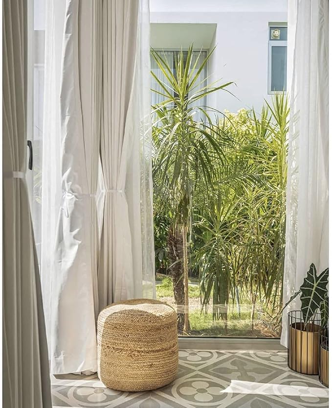 FRELISH DECOR Pedestal Pouf Ottoman Hand Braided 100% Jute Pouf Foot Stool |Foot Rest for Couch Living Room Bedroom - Extra seat for Patio (16" Diameter x 18" Height) - Natural Jute