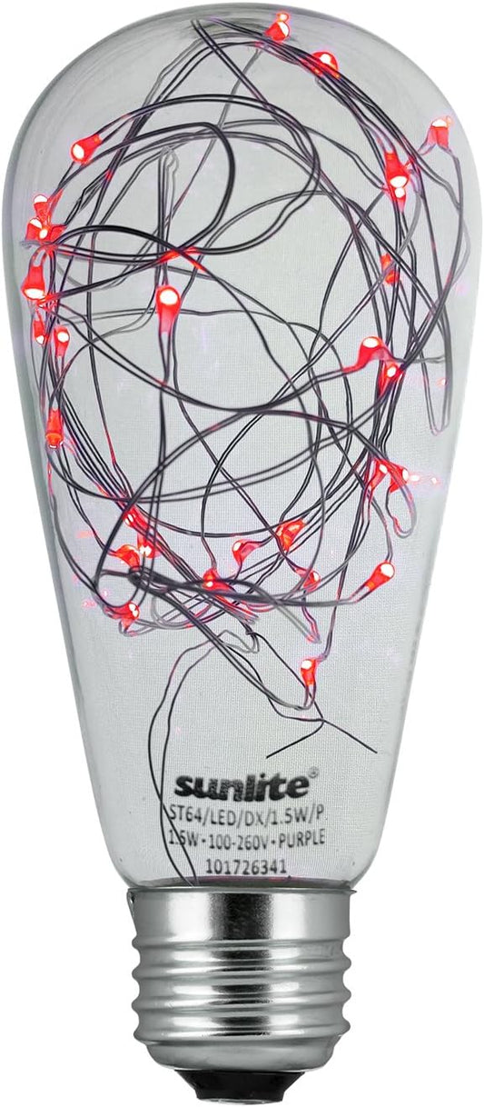 Sunlite 81188 ST64 Edison Bulb, LED Fairy-Lights Inside, 1.5 Watts, Medium (E26) Base, Non Dimmable, Party Decoration, Holiday Lighting, String Light, Red, 1 Count