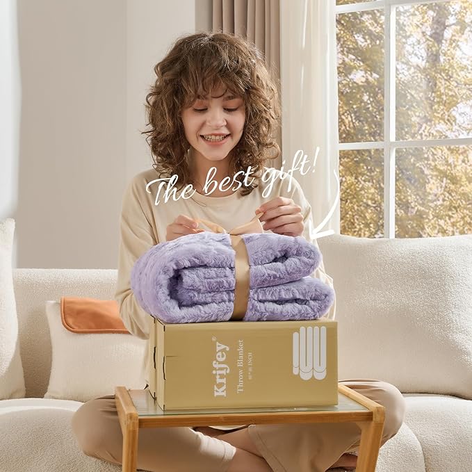 Krifey Faux Fur Throw Blanket for Couch, 3D Marble Texture Soft Throws, Cozy Fuzzy Plush Thick Warm Blanket, Christmas Birthday Gifts for her Girls Women Mom, Light Purple, 50x60in