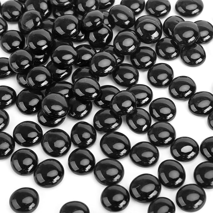FUTUREPLUSX 5LB Black Flat Glass Marbles, Gemstone Beads, Aquarium Rocks Fish Tank, Gravel Stones Bulk Pebbles Decorative Beads for DIY Crafts Vase Fillers Table Scatter Decor