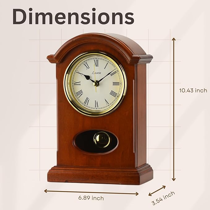 Pendulum Mantel Clock Wooden Case Silent Classic Minimalist Design Desktop Tabletop for Fireplace Bedside Table Living Room