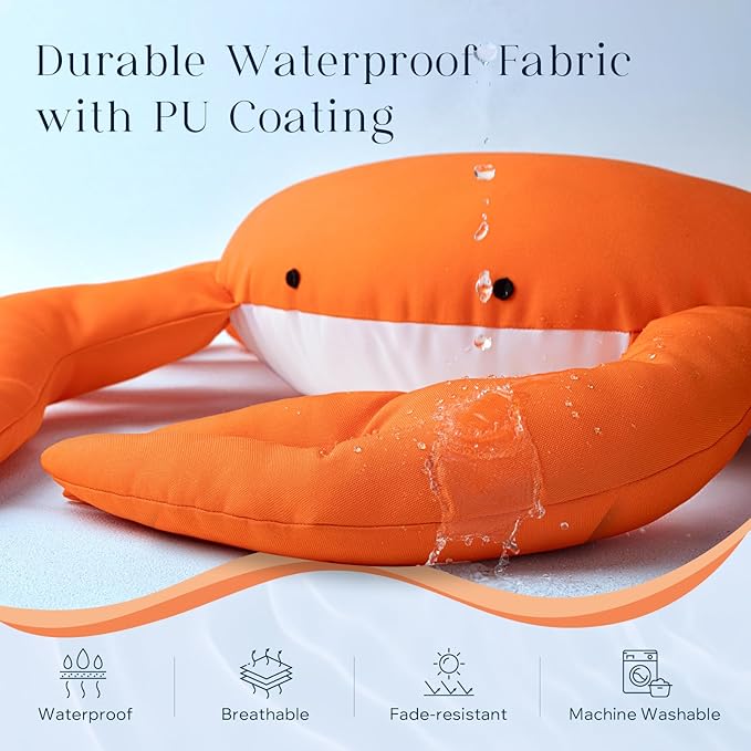 Phantoscope Outdoor Crab Shaped Throw Pillow, Decorative Waterproof Pillows for Outdoor Patio Furniture, Beach Cushion Pillows, Orange and White 17 x 11 Inches