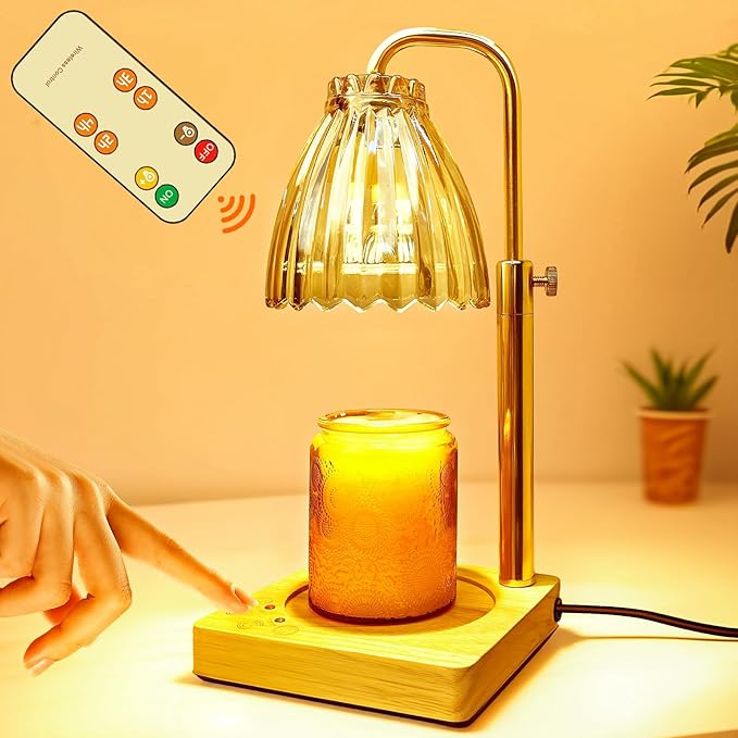 Candle Warmer Lamp with Timer Electric Wax Warmer for Scented Wax Melt Warmer Melter for Jar Candles Touch and Remote Control Dimmable Adjustable Height Gifts for Women 2 Bulbs,Flower Glass