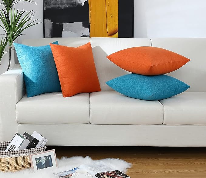 Jeneoo Decorative Turquoise Blue Throw Pillow Covers Rustic Farmhouse Square Chenille Soft Comfy Kids' Cushion Couch Cases for Sofa Living Room (Set of 2, 14 x 14 Inches)