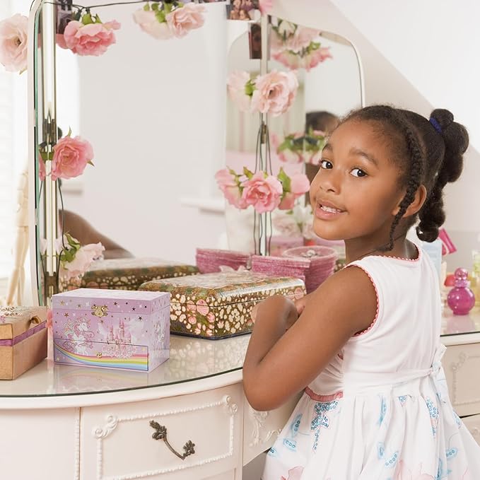 ProCase Children's Jewelry Box, Kids Jewelry Organizer with Unicorn for Little Girls, Jewelry Case Gift for Toddler Age 2 3 4 5 6 7 8 -Sunshine