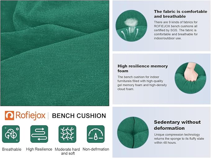 Bench Cushion 48 Inch - Chenille Fabric, High-Density Foam, Non-Slip Bottom, Soft Durable Indoor Tufted Long Seat Cushion for Window Garden Furniture (Forest Green, 48x16x4 Inch)