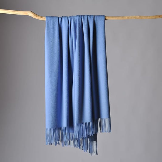 CUDDLE DREAMS Premium Cashmere Throw Blanket with Fringe, Luxuriously Soft (Porcelain Blue)
