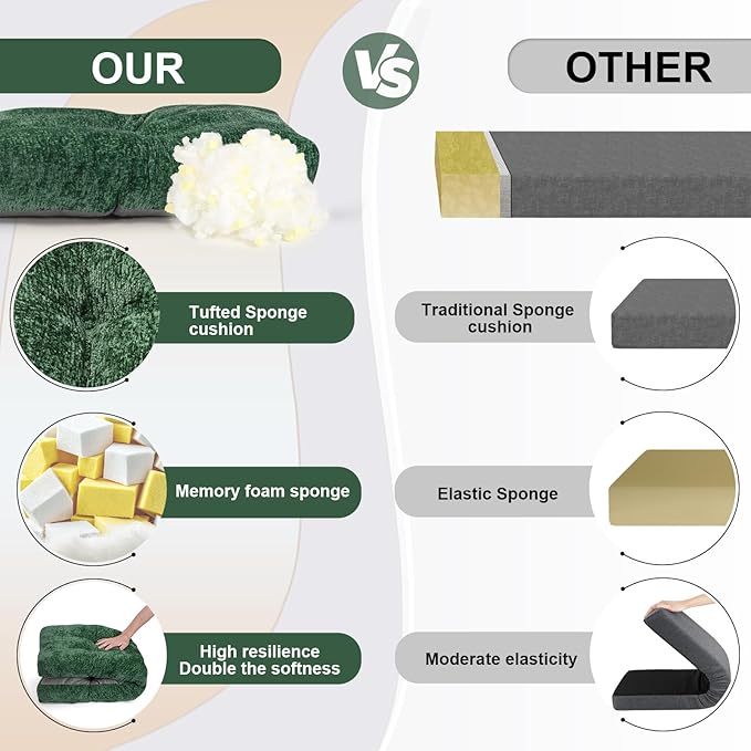 Bench Cushion 36 Inch - Luxury Chenille, High-Density Memory Foam, Non-Slip Bottom, Soft Durable Indoor Tufted Long Seat Cushion for Window Garden Furniture (Green, 36x14x4 Inch)