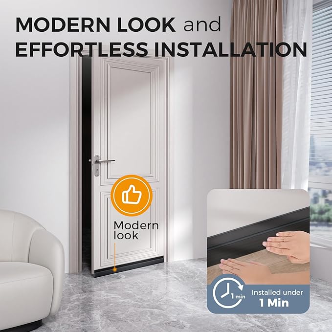 Hojoy 4 Pack Under Door Draft Stopper, Adjustable Door Sweep Anti-Collision Strong Adhesive Weather Stripping Tape Soundproof Draught Stoppers 2" W x 39" L, Black