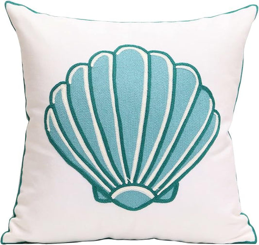 1 PCS Embroidered Throw Pillow Cover Cotton Decorative Square Cushion Cases Pattern Art Covers for Home Sofa Bed and Chair case Creative Luxurious 18 x 18 Inch (Dark Blue)