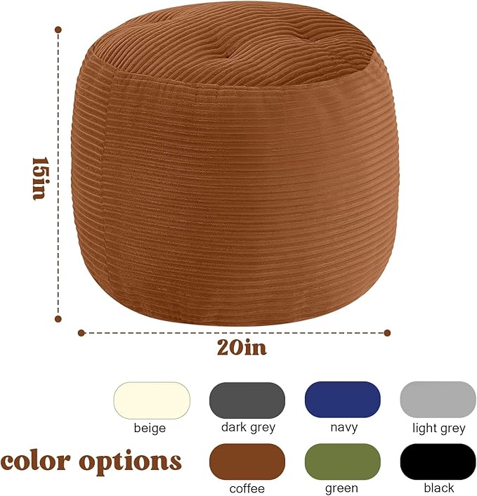 MeMoreCool Stuffed Round Pouf Ottoman Foot Rest, Floor Pouf Foot Stool with Soft Foam Chunk Filling, Round Small Ottoman Footstool Circle Footrest for Couch Living Room, Corduroy Coffee