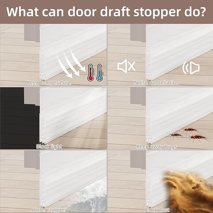Under Door Draft Stopper,Door Sweep for Bottom of Doors,Adjustable Weather Stripping Door Seal,Soundproofing Gap Filler Bottom Exterior Interior Insulation Block Energy Saving (78",Transparent)