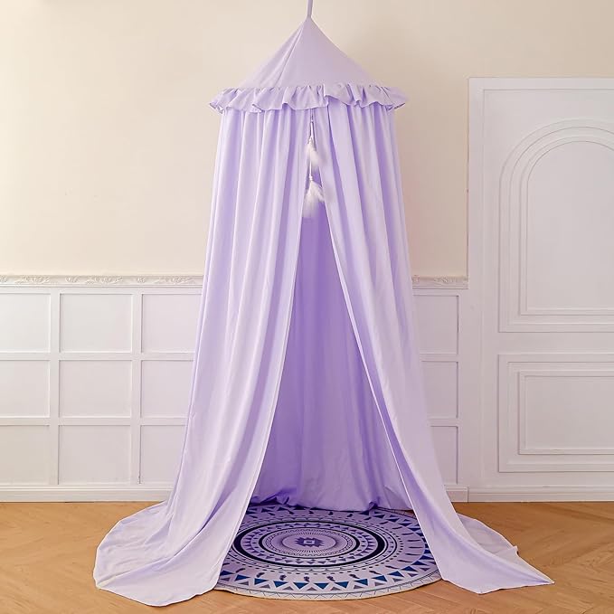 dix-rainbow Princess Decor Canopy for Kids Bed, Soft and Durable Bed Canopy for Girls Room Tent Canopy Dreamy Mosquito Net Bedding, Children Reading Nook Canopies Indoor (Purple)